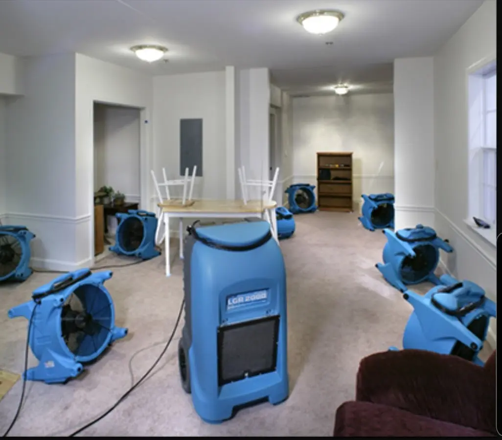 Air movers and dehumidifier setup for Water Extraction & Removal in Pryor Creek